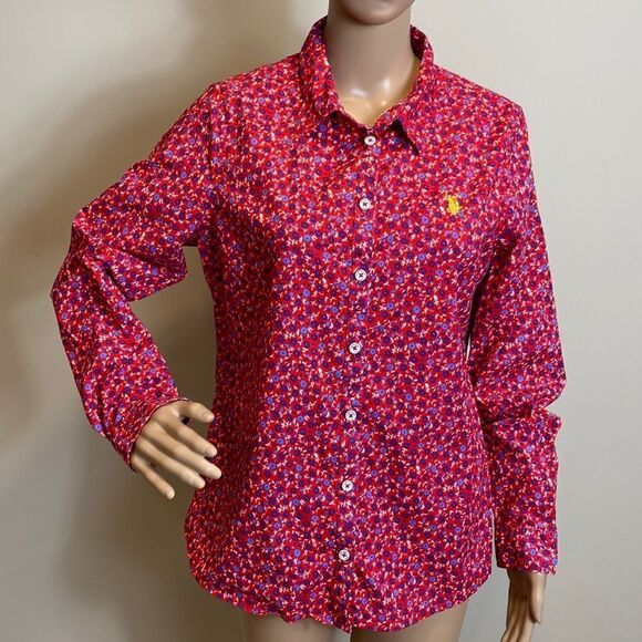 U.S. Polo ASSN floral print cotton blend button down shirt size L - Picture 1 of 9